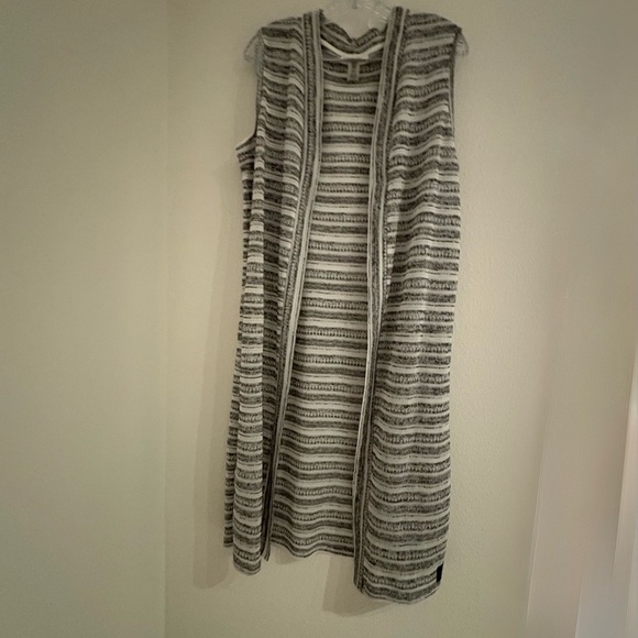 Calvin Klein Womens Open Front Cardigan Size XL Gray Striped Sleeveless Duster - Picture 1 of 6